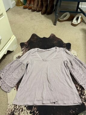 American Eagle Outfitters Lavender Eyelet Bell Sleeve Long Sleeve Top